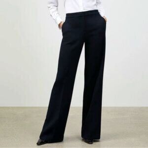 Lafayette 148 Wool Trousers Pleated Cuffed Black Wide Leg High Rise Pants 10